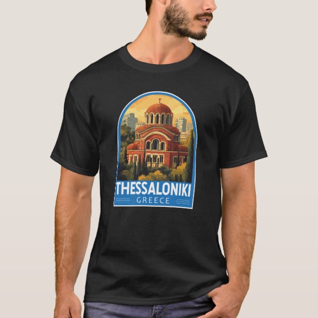 Camiseta Grécia de Tessalónica Agios Pavlos Viagem Art Retr (Frente)
