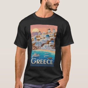 Camiseta Grécia Mykonos Illustration Viagem Art Vintage
