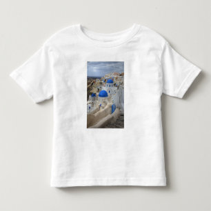Camiseta Grécia, Santorini. Torre sineira e cúpulas azuis d