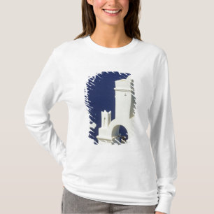 Camiseta Grécia, Santorini. Vista de uma igreja grega e