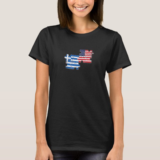 Camiseta Grécia Usa Love Roots na bandeira grega americana (Frente)