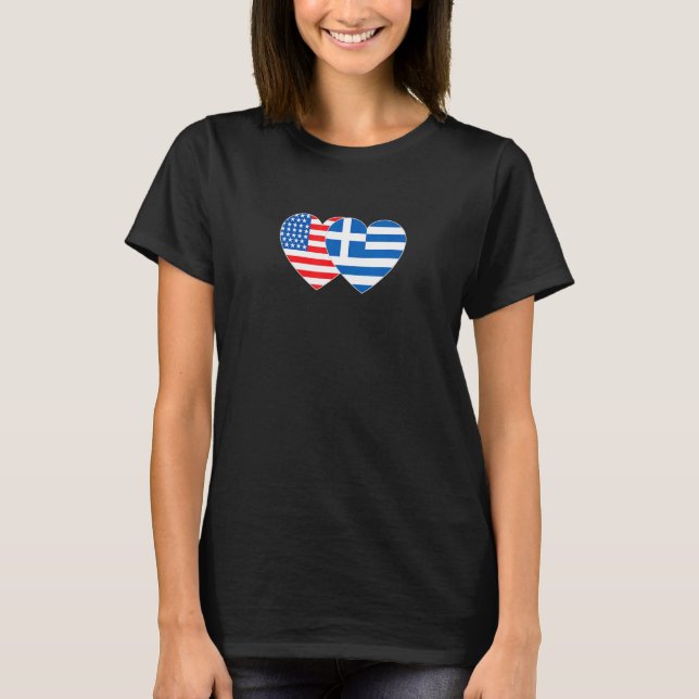Camiseta Greece and USA Flag Twin Heart for Greek Hellas Am (Frente)