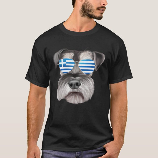 Camiseta Greek Flag Miniature Schnauzer Dog Greece Pocket (Frente)