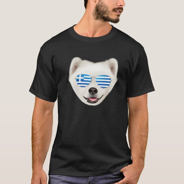 Camiseta Greek Flag Samoyed Dog Greece Pocket (Frente)