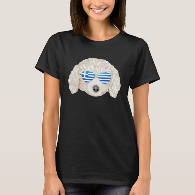 Camiseta Greek Flag White Poodle Dog Greece Pocket (Frente)