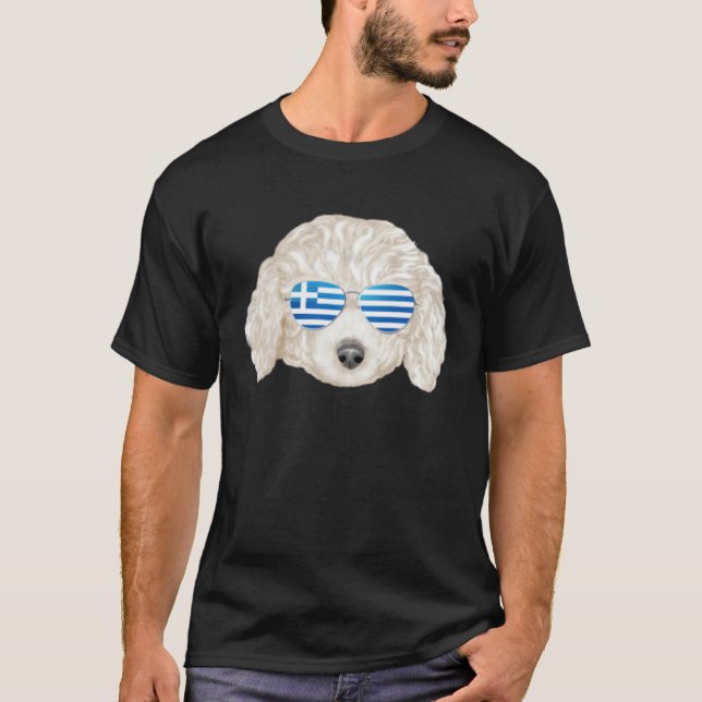 Camiseta Greek Flag White Poodle Dog Greece Pocket (Frente)