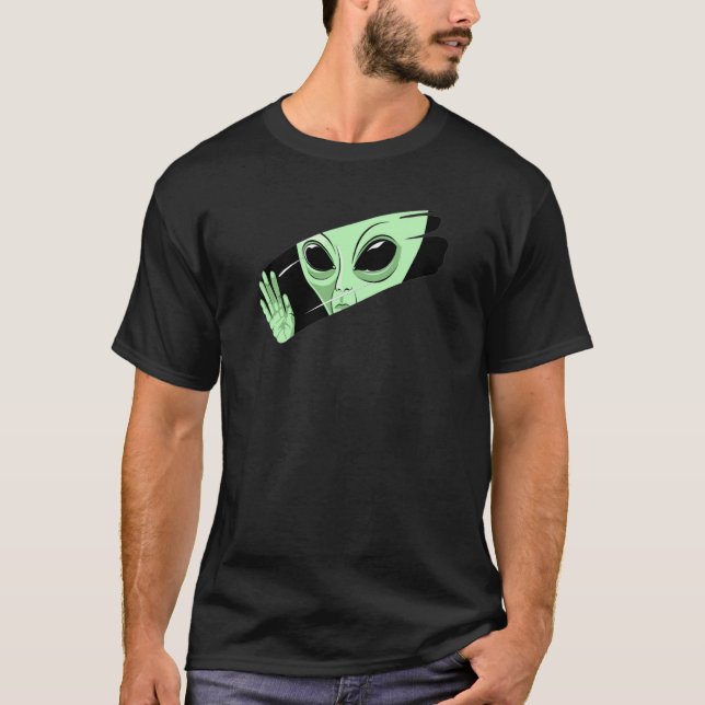 Camiseta Green Alien Behind the Glass Peeking Alien Space U (Frente)