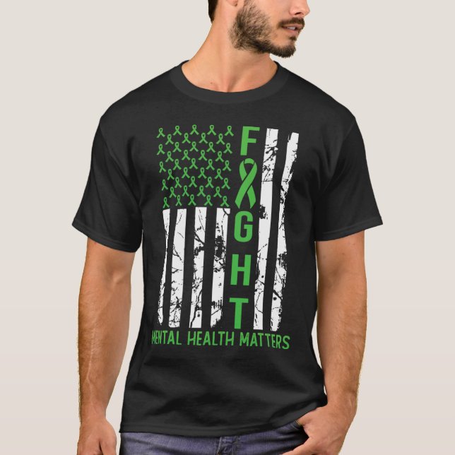Camiseta Green American Flag Usa Mental Health Problems (Frente)