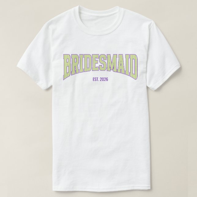 Camiseta Green + Beige Stripe Purple Varsity BRIDESMAID (Frente do Design)