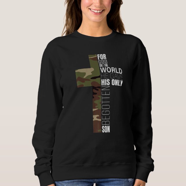 Camiseta Green Camo Christian Cross Bíblia Verse Men John 3 (Frente)