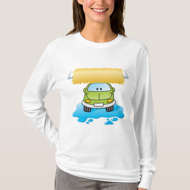 Camiseta Green Cartoon Car Wash Happy Little Car (Frente)