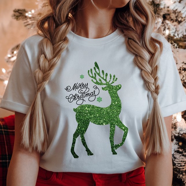Camiseta Green Christmas Reindeer with Feliz Navidad Phrase (Criador carregado)