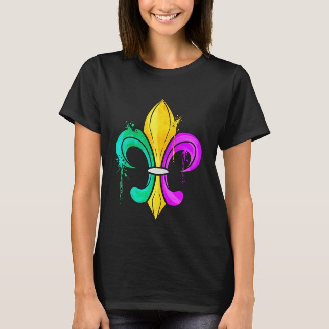 Camiseta Green Golden And Purple Fleur De Lis For Mardi Gra (Frente)