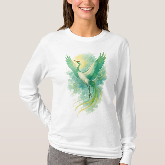 Camiseta 【Green Phoenix Bird Long Sleeve T-Shirt】 (Frente)