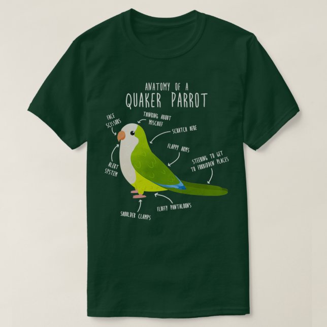 Camiseta Green Quaker Parrot Anatomy Bird (Frente do Design)