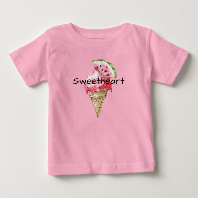 Camiseta Green Red Watermelon Ice Cream Cone Sweetheart (Frente)
