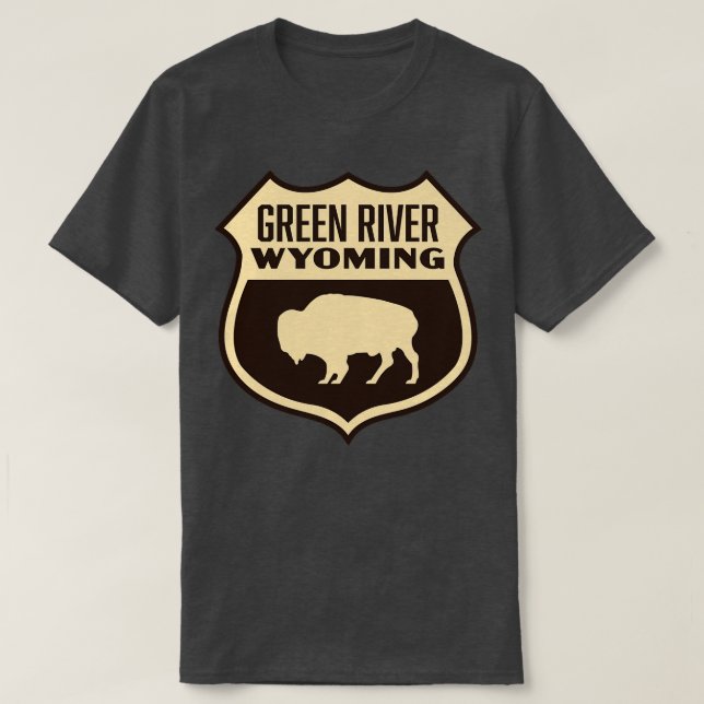 Camiseta Green River Wyoming Retro Buffalo Shield Tan (Frente do Design)