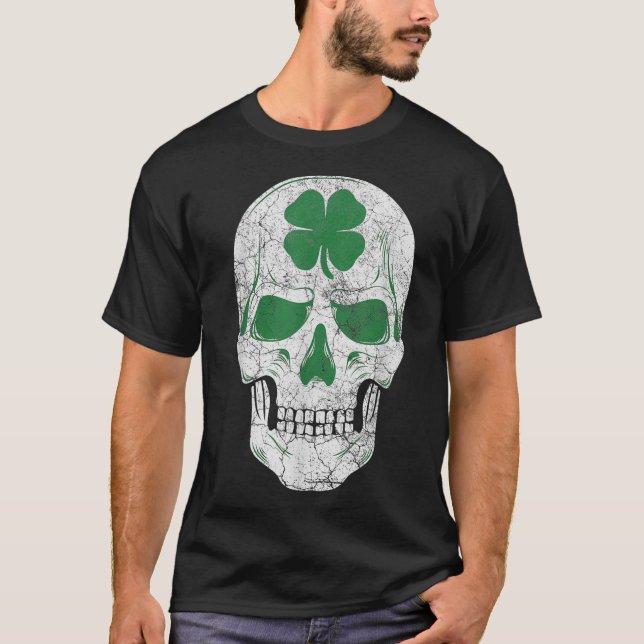 Camiseta Green Shamrock Skull Irish Ireland DIA DE SÃO PATR (Frente)
