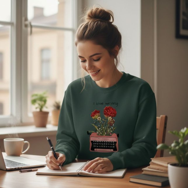 Camiseta Green Sweatshirt with Typewriter Floral Print  (Criador carregado)