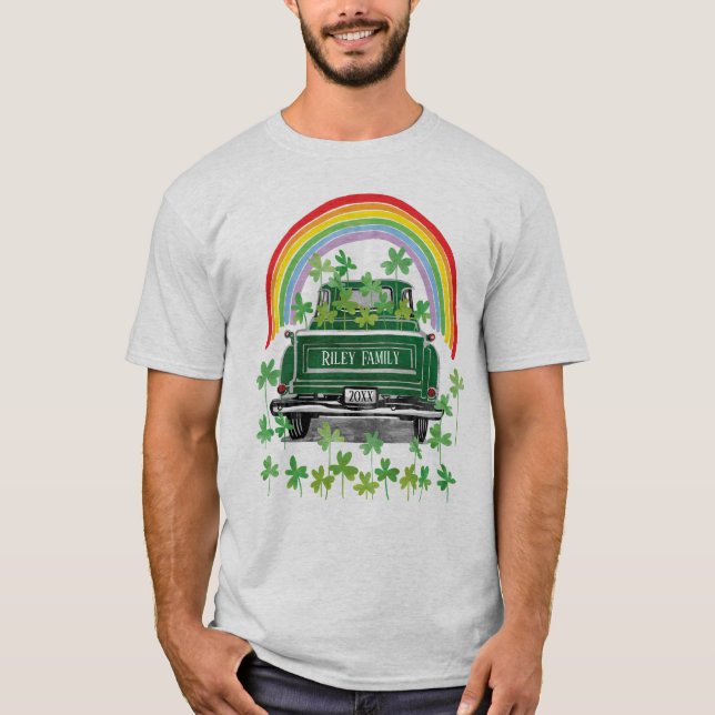 Camiseta Green Vintage Truck Shamrock Nome do Arco-Íris (Frente)