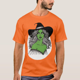 Camiseta Green Witch Line Art Spooky Season Halloween