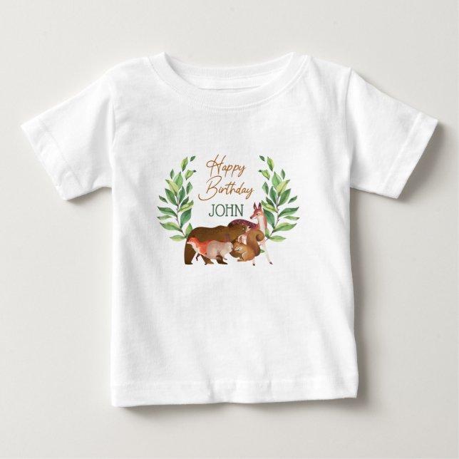Camiseta Greenerescer Woodland Forest Animais Feliz Anivers (Frente)
