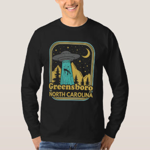 Camiseta Greensboro Carolina do Norte Ufo Alien 80s Retro E