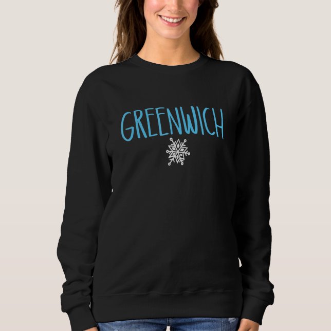 Camiseta Greenwich Connecticut Floco de Neve Texto Azul Cla (Frente)