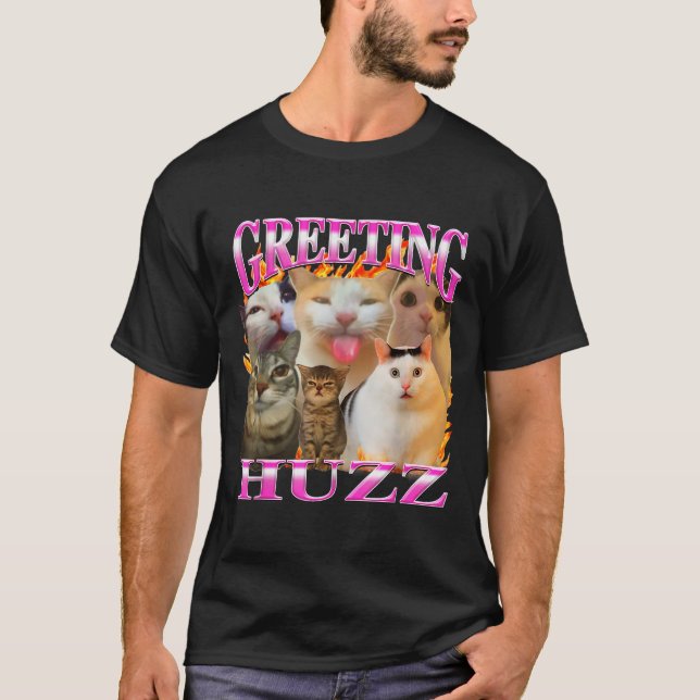 Camiseta Greetings Huzz Funny Cat Meme Bootleg Graphic Men  (Frente)
