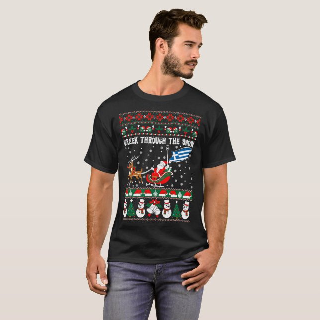 Camiseta Grego através da camisola feia do Natal da neve (Frente Completa)