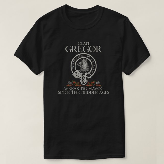 Camiseta Gregor de Balquhidder Brasão de armas Clan Sobreno (Frente do Design)