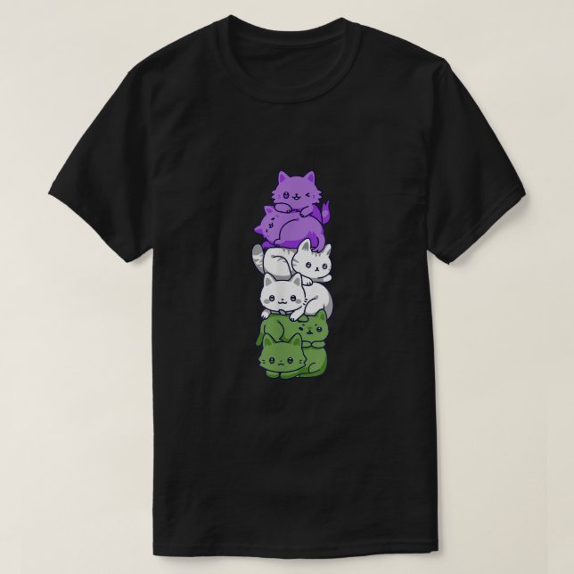 Camiseta Grelha de Orgulho do Genderqueer Gato LGBT de Sina (Frente do Design)