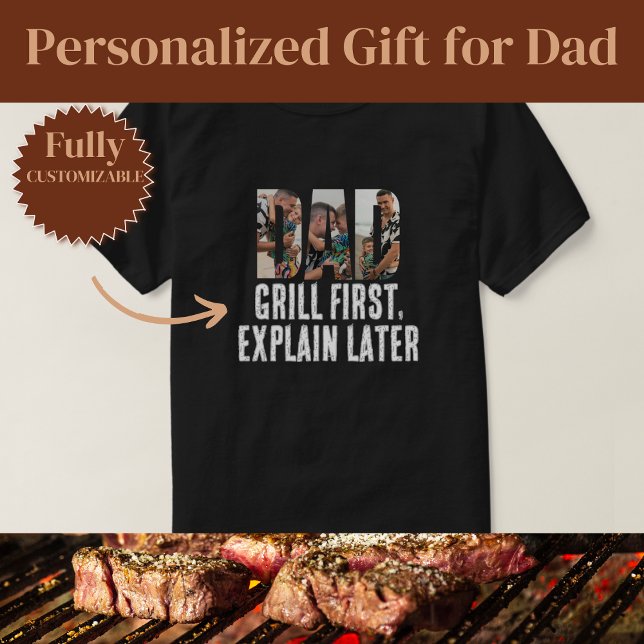 Camiseta Grelhe Primeiro Pai Engraçado (Grill First Dad Funny T-Shirt)
