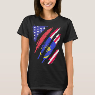 Camiseta Greve de Bandeira do Coração Patriota Malaio-Ameri