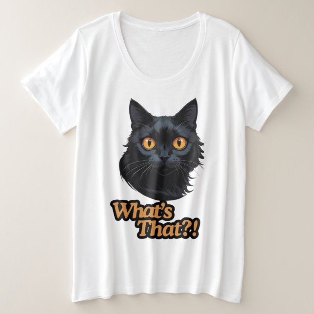 Camiseta Greve de Curiosidade: Arte Surpresa de Gatos Preto (Frente do Design)