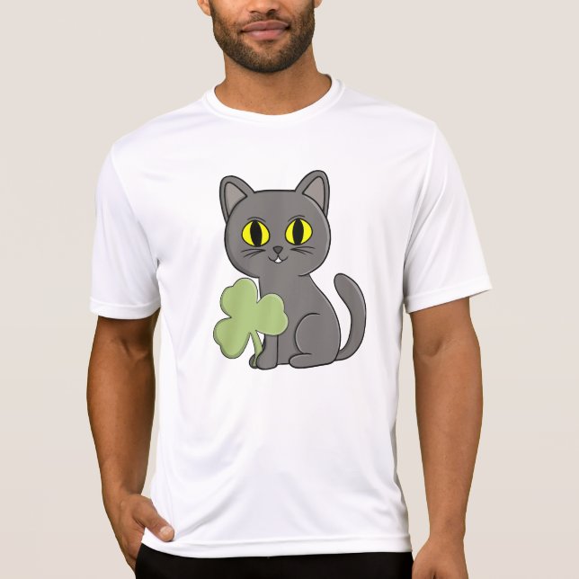 Camiseta Grey Cat Shamrock Clover Charm (Frente)