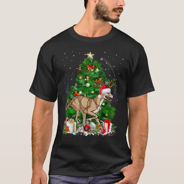 Camiseta Greyhound Christmas Tree Light Pajama Dog Xmas (Frente)