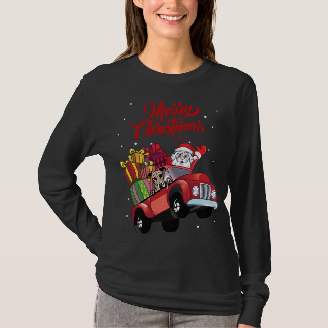 Camiseta Greyhound Com Papai Noel Em Cão Vermelho (Frente)