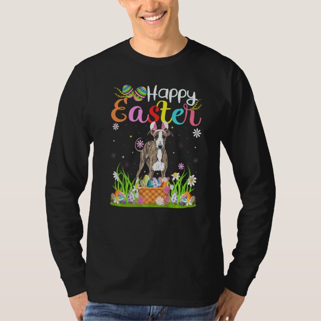 Camiseta Greyhound Dog Bunny Egg Caçando Greyhound Happy Ea (Frente)