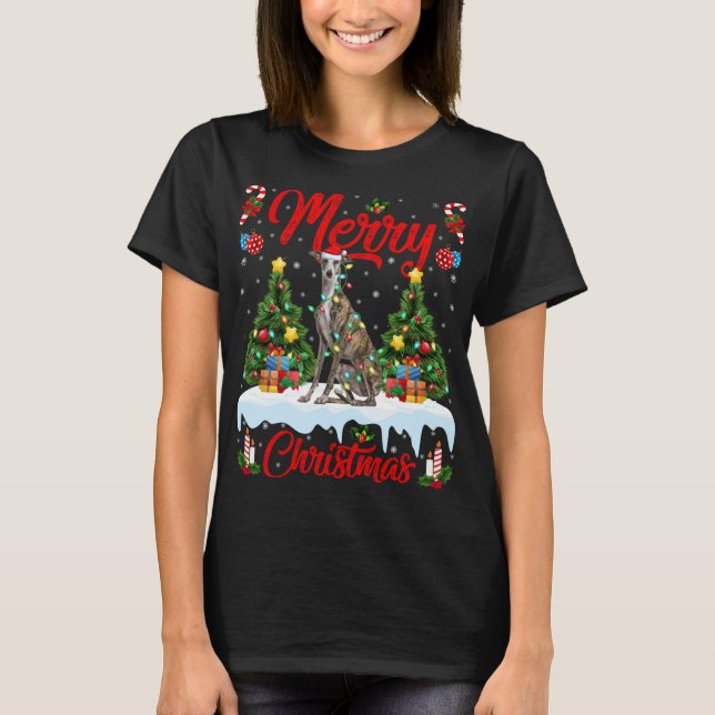 Camiseta Greyhound Dog Luz Xmas Papais noeis Greyhound Chr (Frente)