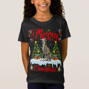 Camiseta Greyhound Dog Luz Xmas Papais noeis Greyhound Chr