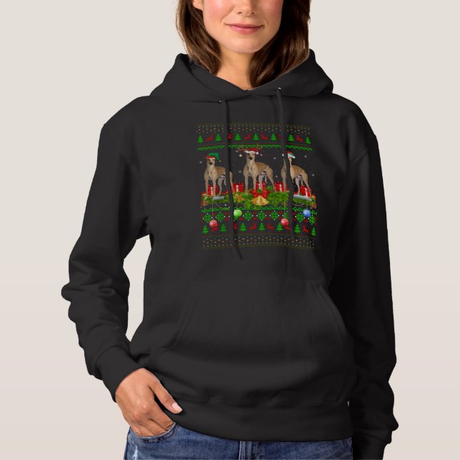 Camiseta Greyhound Dog Xmas Lighting Papais noeis Ugly Grey (Frente)