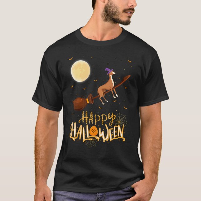 Camiseta Greyhound Ride Witch Shotgun Greyhound Dog Hallowe (Frente)