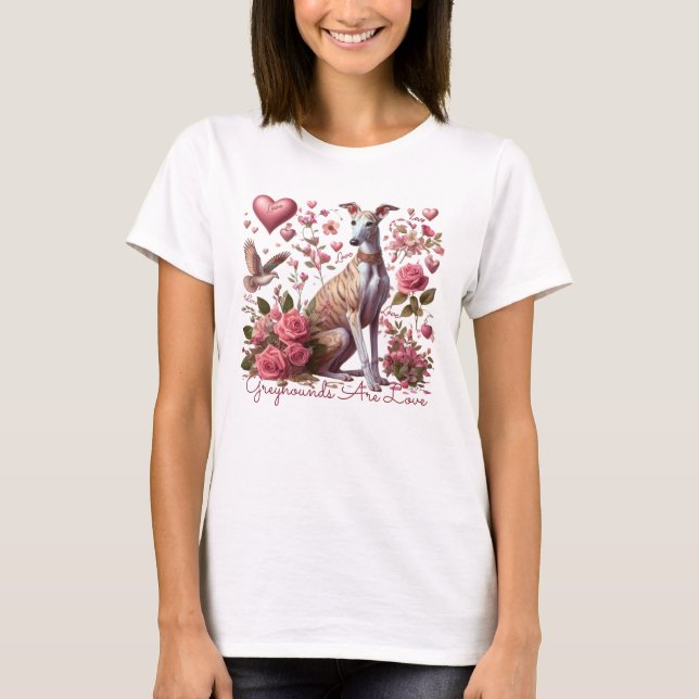 Camiseta Greyhound Whippet Iggy Galgo Cão Romântico (Frente)
