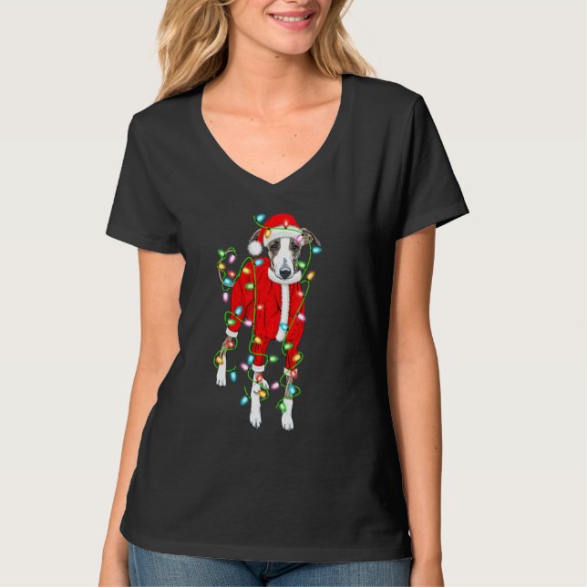 Camiseta Greyhound Xmas Lighting Santa Hat Greyhound Chris (Frente)