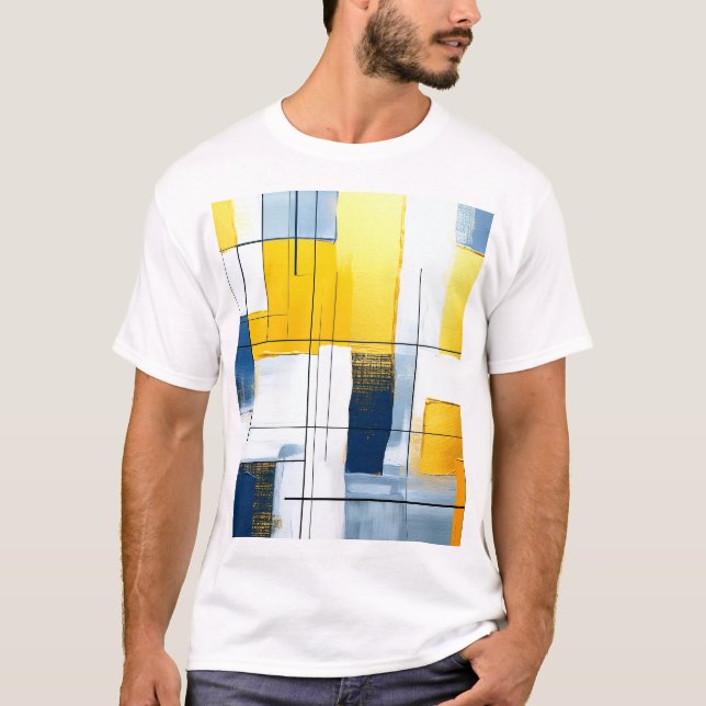 Camiseta Gridlight Composition — Urban Blocks in Gold & Blu (Frente)