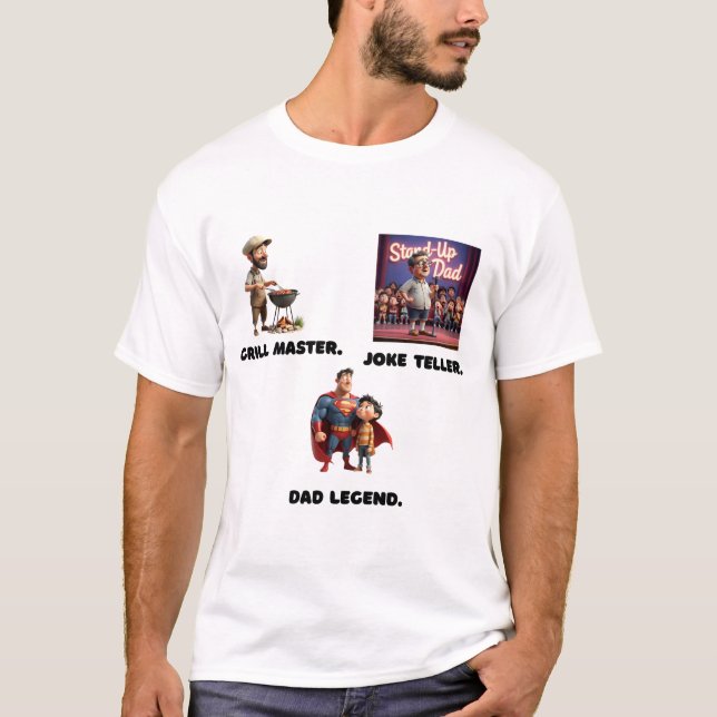 Camiseta Grill Master. Joke Teller. Dad Legend.  (Frente)