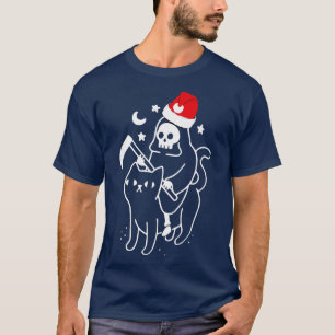 Camiseta Grim Reaper Andando Um Gato De Natal Engraçado Xm