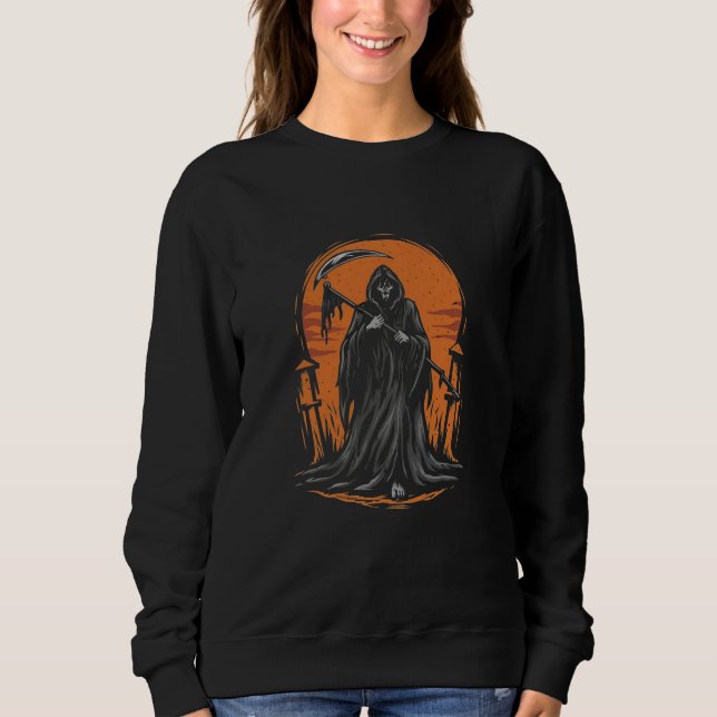 Camiseta Grim Reaper Cartoon in Sunset Graveyard (Frente)