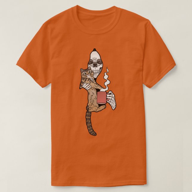 Camiseta Grim Reaper Cat Amigo Café (Frente do Design)